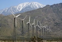 One segment of the wind farm, with Mt. San Gorgonio in the background
